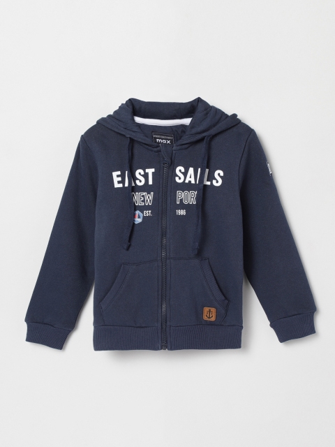 

max Boys Navy Blue Printed Hooded Sweatshirt