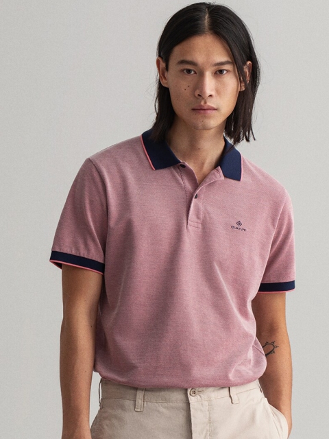 

GANT Men Pink Self Design Polo Collar T-shirt