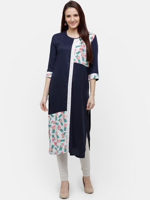 

Rasada Navy Blue Colourblocked Patchwork A-Line Kurta