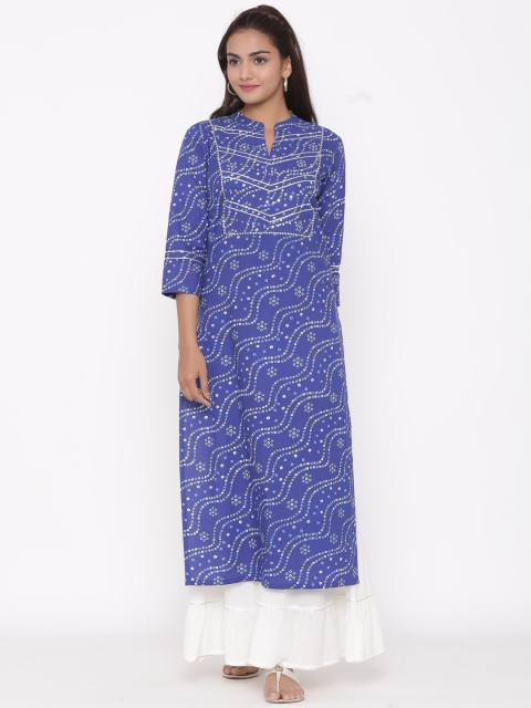 

Silai Bunai Women Blue & White Printed Kurta with Palazzos