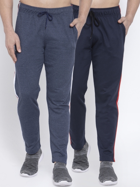 

NEUDIS Men Pack Of 2 Navy Blue Solid Structured Fit Track Pants