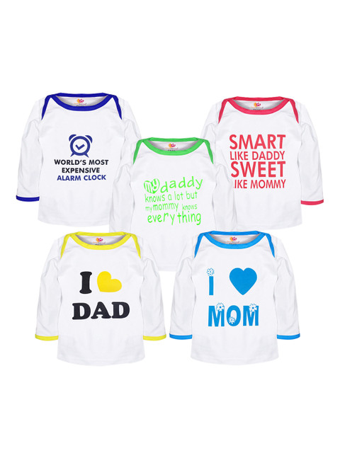 

Orange and Orchid Boys Pack Of 5 Printed Round Neck T-shirts, White