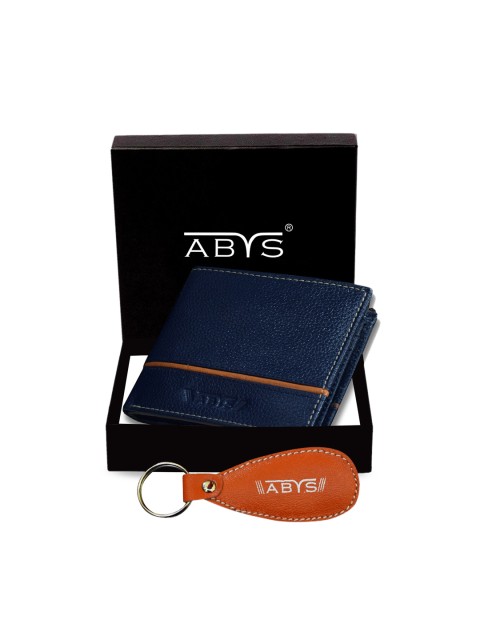 

ABYS Men Tan Brown & Blue Genuine Leather Accessory Gift Set