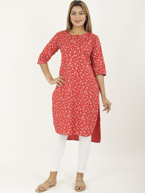 

NEUDIS Women Red & White Floral Printed Kurta with Churidar