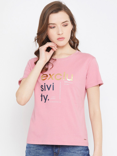 

Octave Women Pink Printed Round Neck T-shirt