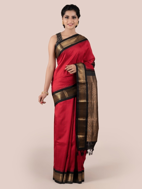 

Pothys Red Pure Silk Solid Gadwal Saree