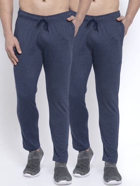

NEUDIS Men Pack of 2 Navy Blue Solid Structured-Fit Track Pants