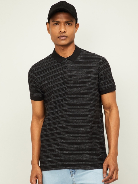 

Forca Men Black Striped Polo Collar T-shirt