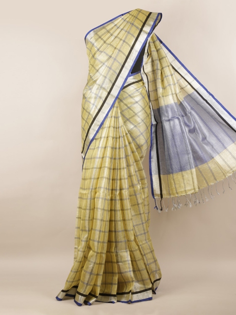 

Pothys Yellow Checked Linen Blend Saree