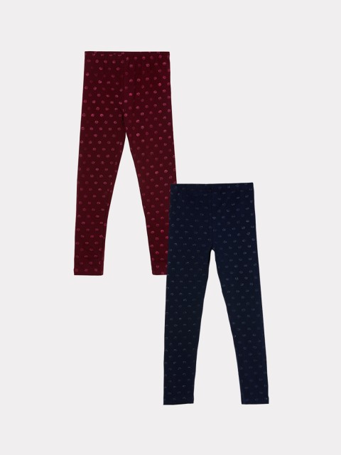 

Fame Forever by Lifestyle Girls Pack Of 2 Printed Ankle-Length Leggings, Maroon