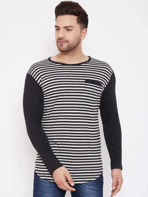 

Hypernation Men Black Striped Cotton Round Neck Pure Cotton T-shirt