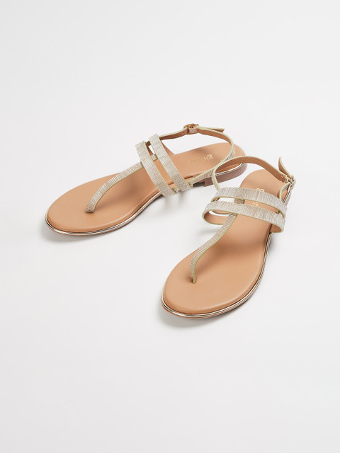 

Ginger by Lifestyle Women Gold-Toned Embellished PU T-Strap Flats