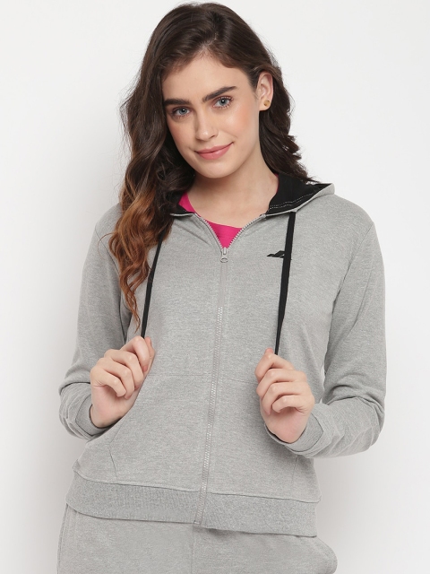 

SPARROWHAWK Women Grey Melange Solid Hooded Sweatshirt