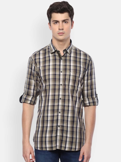 

Van Heusen Sport Men Beige & Blue Slim Fit Checked Casual Shirt