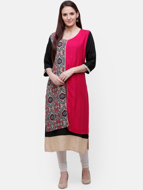 

Rasada Women Pink & Black Colorblocked Layered Straight Kurta