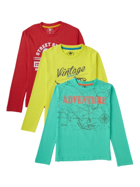 

Cub McPaws Boys Teal & Blue Printed Round Neck T-shirt Set of 3