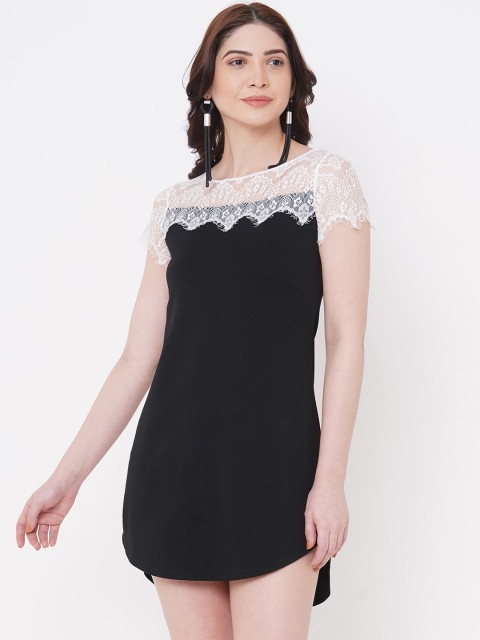 

bebe Women Black & White Solid Sheath Dress