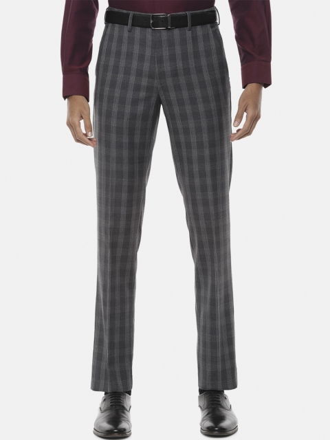 

Van Heusen Men Grey Slim Fit Checked Formal Trousers