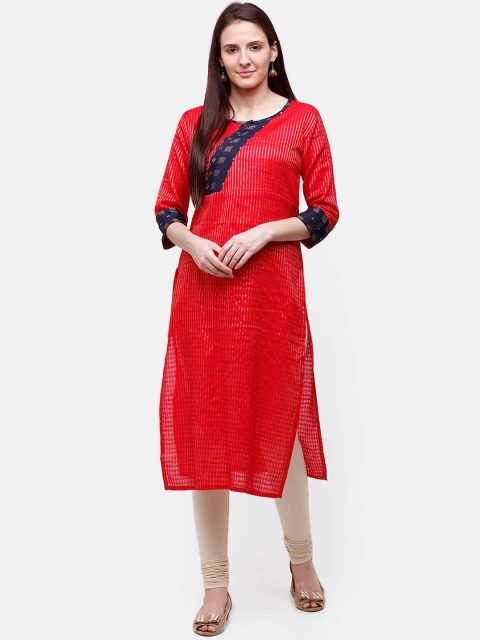 

Rasada Women Red & Navy Blue Striped Straight Kurta