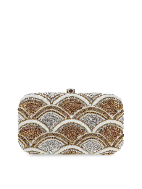

Metro Off-White & Gold-Toned Embellished Box Clutch