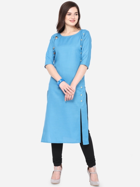 

Silk Bazar Blue Solid Boat Neck Regular Sleeves Kurta