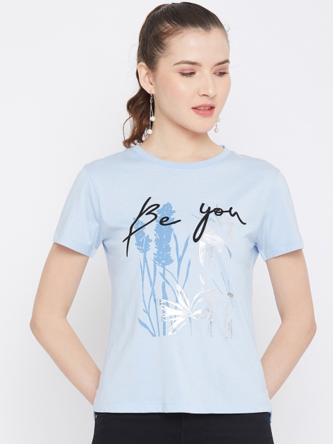 

Octave Women Blue Printed Round Neck T-shirt