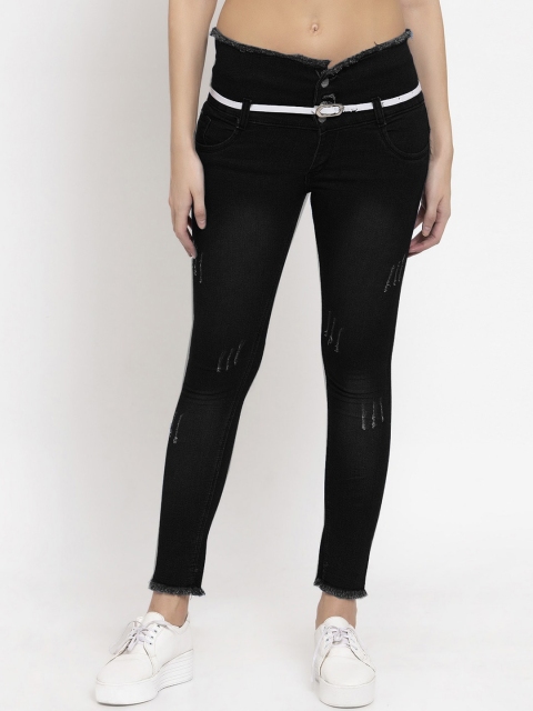 

KLOTTHE Women Black Skinny Fit Mid-Rise Low Distress Jeans