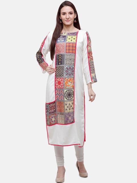 

Rasada Women White & Pink Geometric Printed Kurta