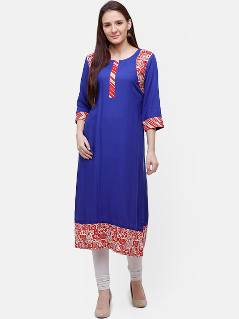 

Rasada Women Blue & Red Printed Straight Kurta