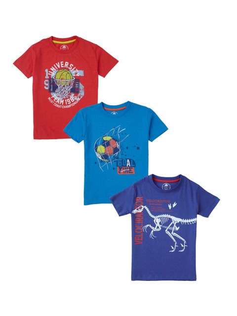 

Cub McPaws Boys Pack of 3 Printed Round Neck T-shirt, Blue