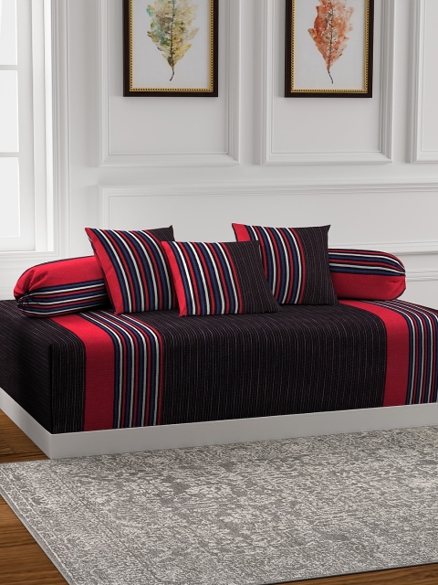 

NEUDIS 6-Pieces Black & Red Striped Cotton Diwan Set