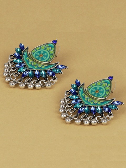

Jewelz Green & Blue Silver-Plated Contemporary Studs