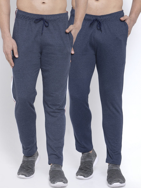 

NEUDIS Men Pack of 2 Navy Blue Solid Structured-Fit Track Pants