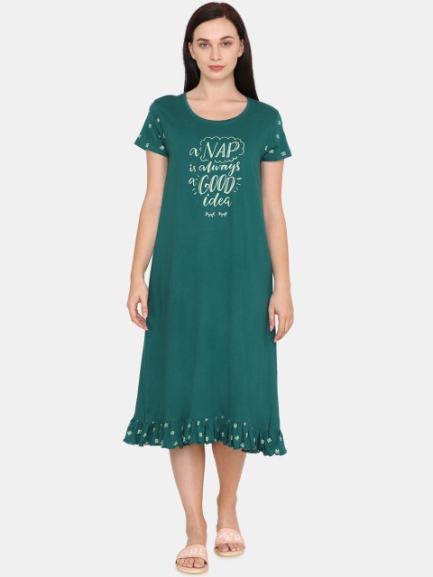 

Zivame Green & White Printed Nightdress