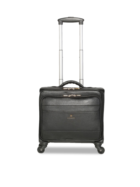 

EVER HYDE Unisex Black Textured Leather Cabin Soft-Sided Trolley Suitcase