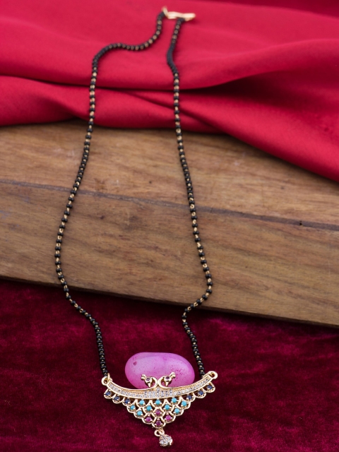 

Alankruthi Gold-Plated Black Stone Studded & Beaded Mangalsutra