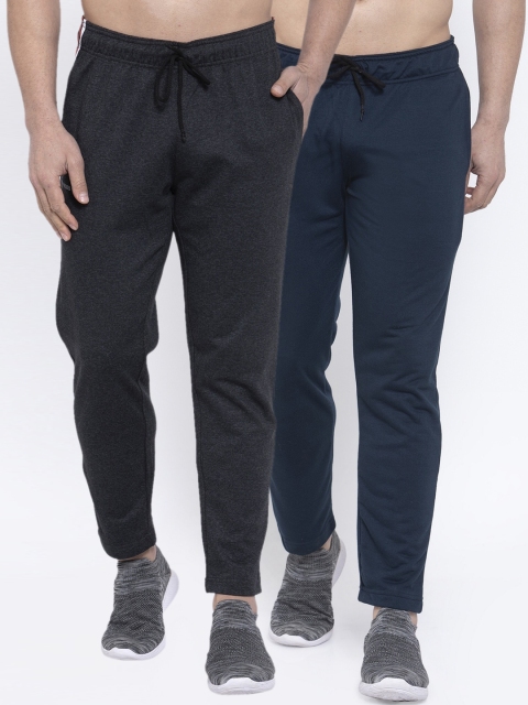 NEUDIS Men Pack Of 2 Solid Structured-Fit Track Pants, Grey