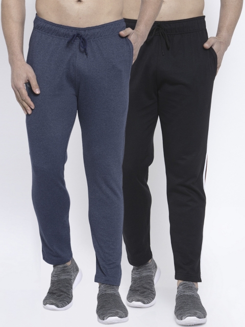 NEUDIS Men Pack Of 2 Solid Structured-Fit Track Pants, Black