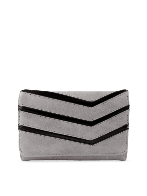 

GIO COLLECTION Women Grey & Black Striped Three Fold Wallet