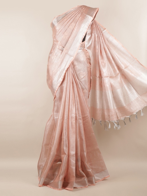 

Pothys Peach-Coloured Solid Linen Blend Saree