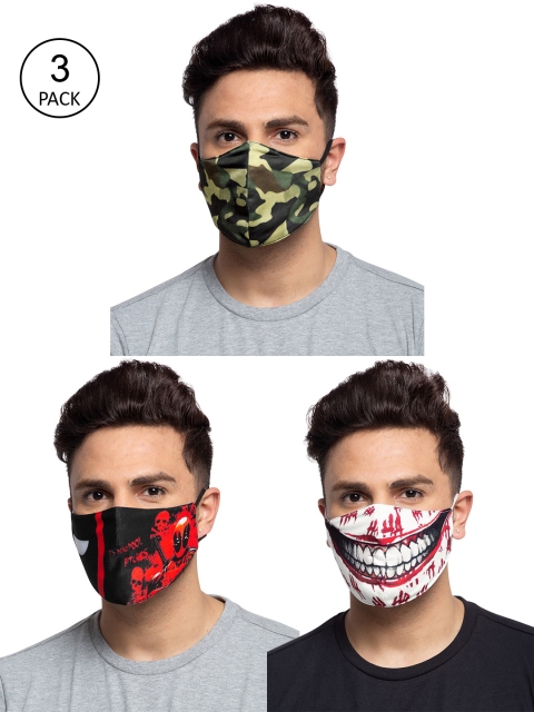 

TREEMODA Men Pack Of 3 Printed 3-Ply Reusable Cloth Masks, Black