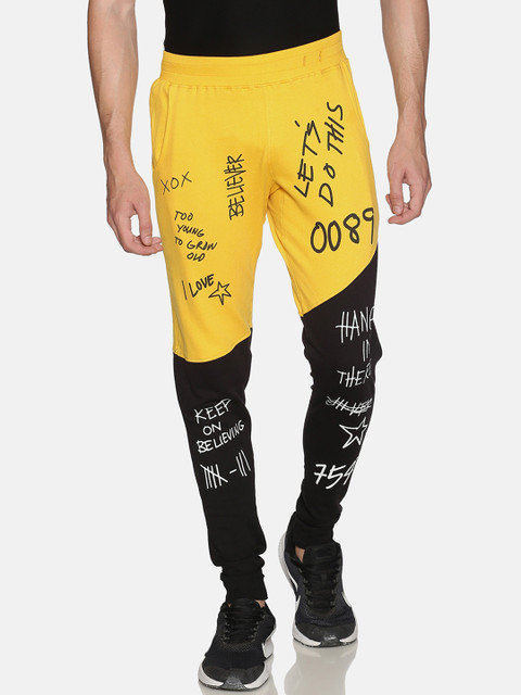 

KULTPRIT Men Black & Yellow Colourblocked Slim Fit Joggers