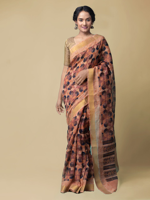 

Unnati Silks Red Silk Cotton Printed Chanderi Saree
