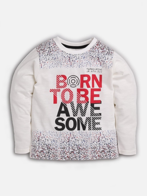 

TAMBOURINE Boys Off-White Printed Cotton Round Neck Pure Cotton T-shirt