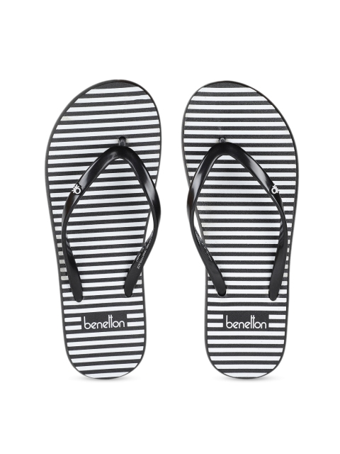 

United Colors of Benetton Women Black & White Striped Thong Flip-Flops