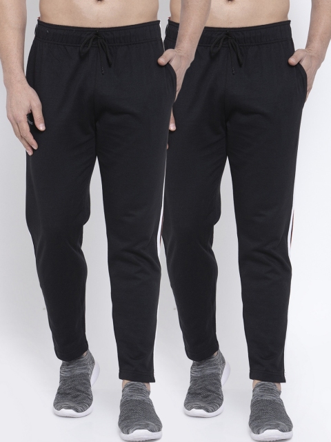 NEUDIS Men Pack Of 2 Black Solid Structured Fit Track Pants