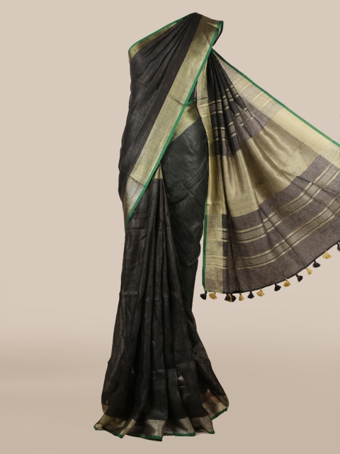 

Pothys Black Solid Linen Blend Saree