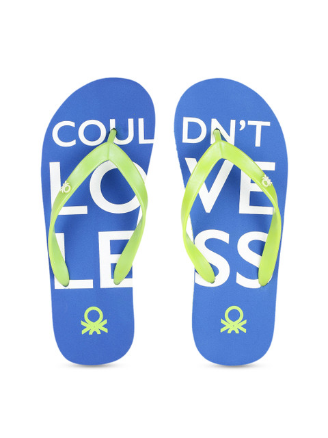 

United Colors of Benetton Men Blue & Lime Green Printed Thong Flip-Flops