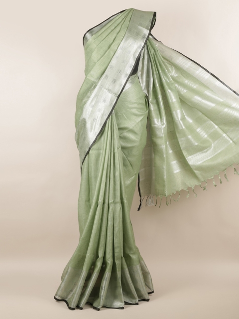 

Pothys Green Solid Linen Blend Saree