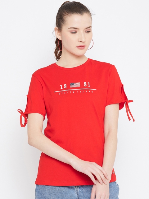 

Octave Women Red Printed Round Neck T-shirt